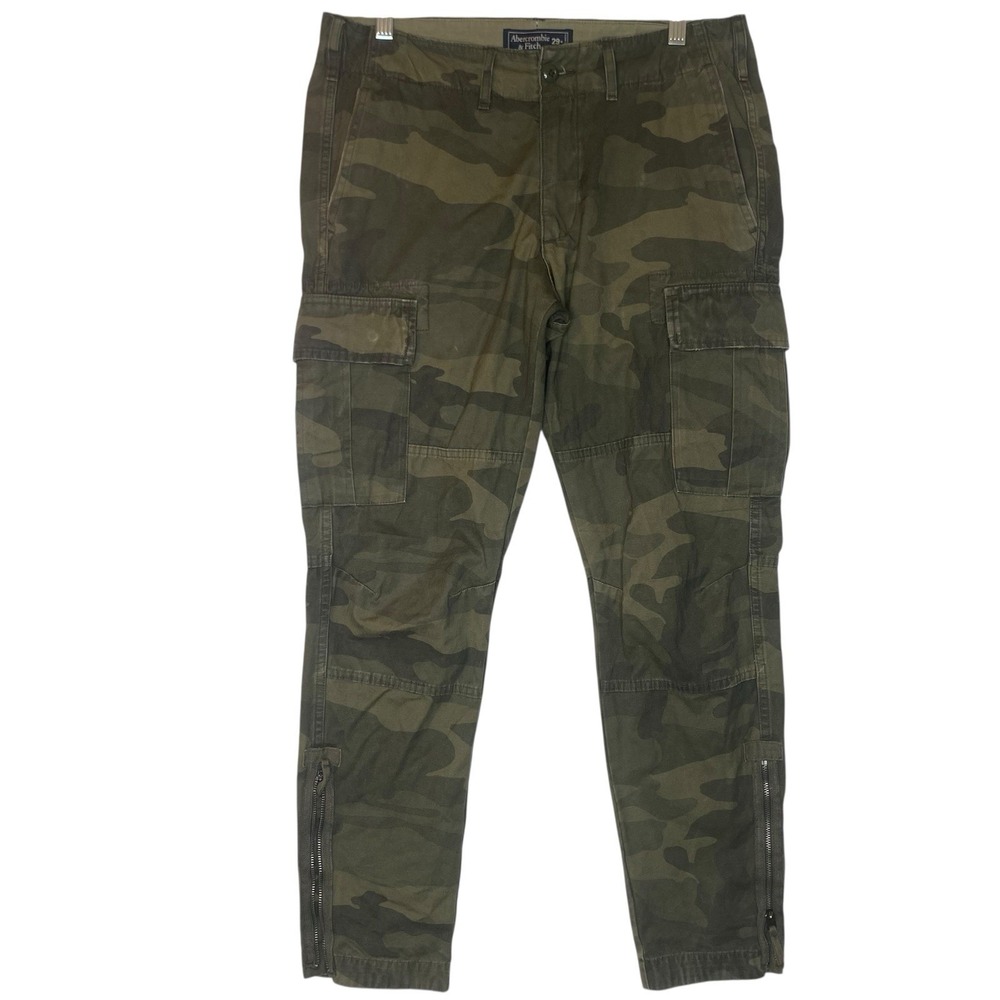 Abercrombie Fitch Cargo Camouflage Men's Pants 29x30 (28) Green Tapered Outdoor